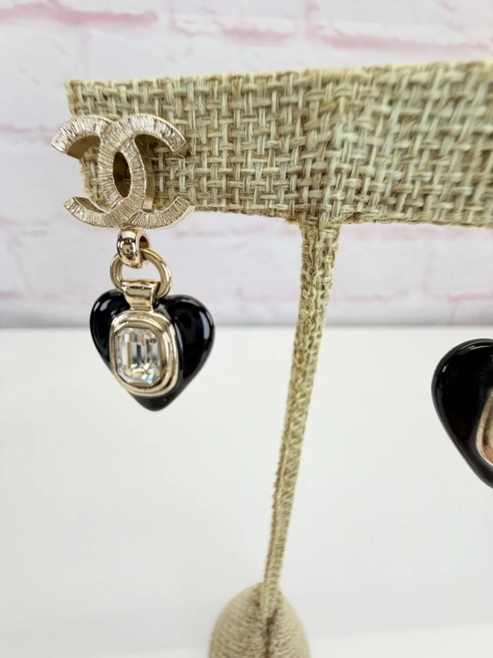 Chanel 2021 Enamel & Strass CC Heart Drop Earrings